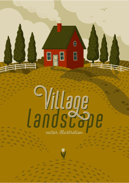 乡村景观与红农场田园景观图片下载