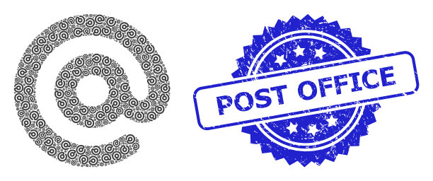 橡胶邮局印章印章和分形电子邮件图片下载