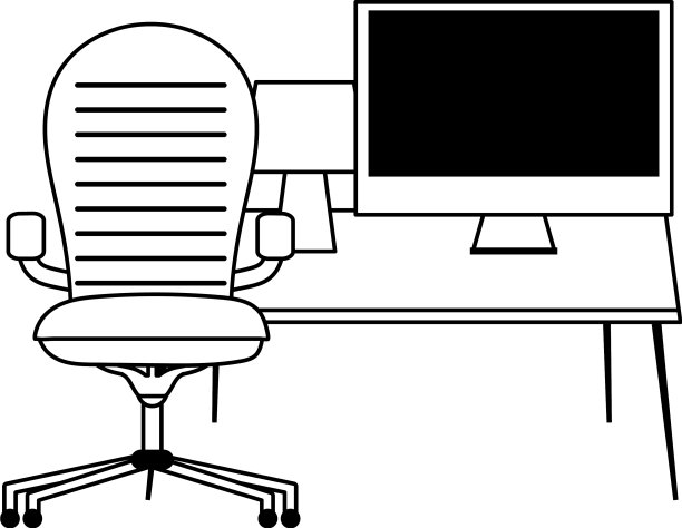 工作空间扶手椅、电脑桌和台灯隔离图片下载