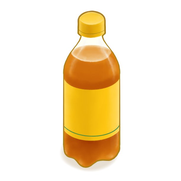 苹果汁汽水，黄色塑料瓶气泡多汁软饮料饮料等距卡通图标光栅3D插图图片下载
