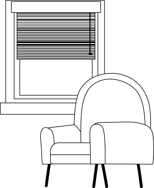 椅子和窗户内部隔离图标线条风格图片下载
