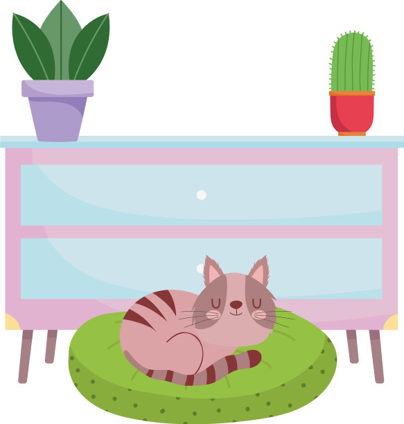 猫在坐垫家具和盆栽植物上图片下载
