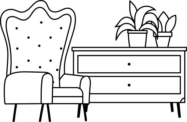 扶手椅盆栽在家具孤立图标图片下载