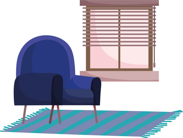 蓝色的椅子地毯和窗户内部隔离图片下载