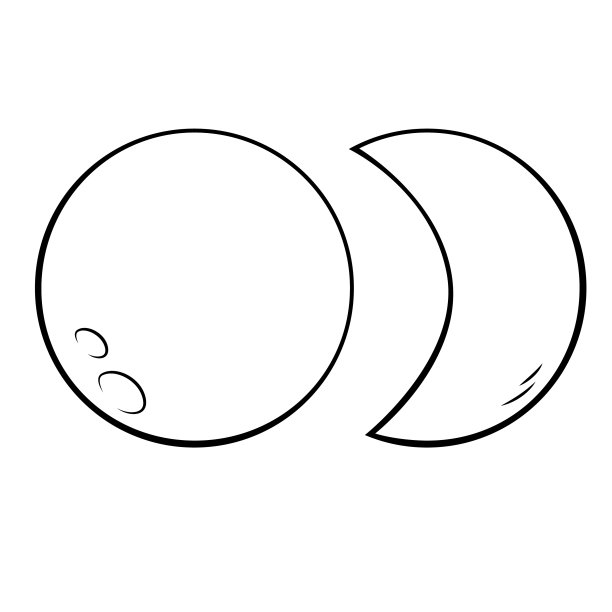黑白双色圆月图用于插画，是教师的教学媒体。或者用来制作儿童涂色书图片下载