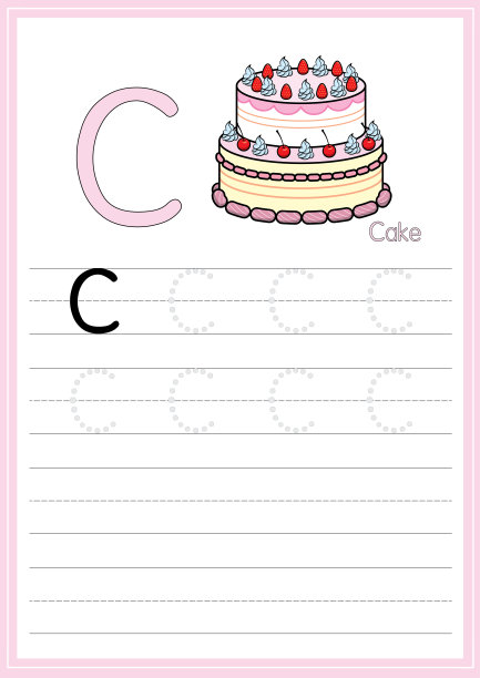 矢量插图的蛋糕孤立在白色背景。用大写字母C作为教学和学习媒体，供儿童识别英文字母或供儿童学习写字母用于在家里和学校学习。图片下载