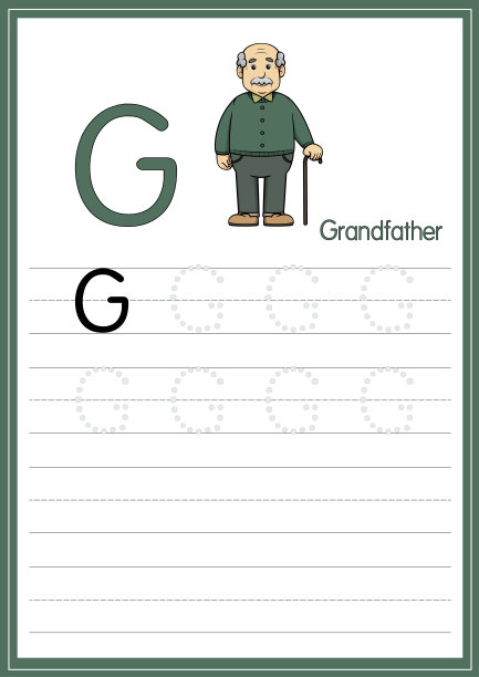 矢量插图祖父孤立在一个白色的背景。以大写字母G作为教学和学习媒体，供儿童识别英文字母或供儿童学习写字母用于在家里和学校学习。图片下载