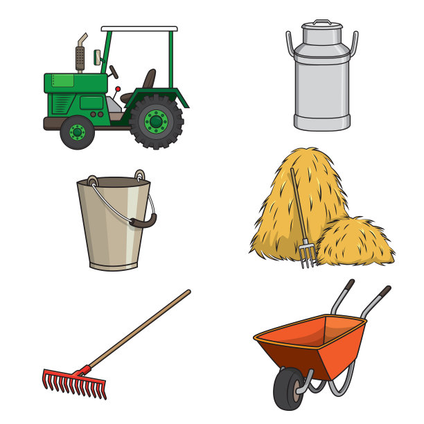 一组以卡通剪辑艺术形式绘制的关于乡村农场的绘画，作为教师的教学材料。还有汇编儿童书籍图片下载