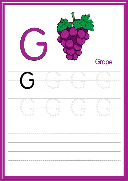 矢量插图葡萄孤立在白色的背景。以大写字母G作为教学和学习媒体，供儿童识别英文字母或供儿童学习写字母用于在家里和学校学习。图片下载
