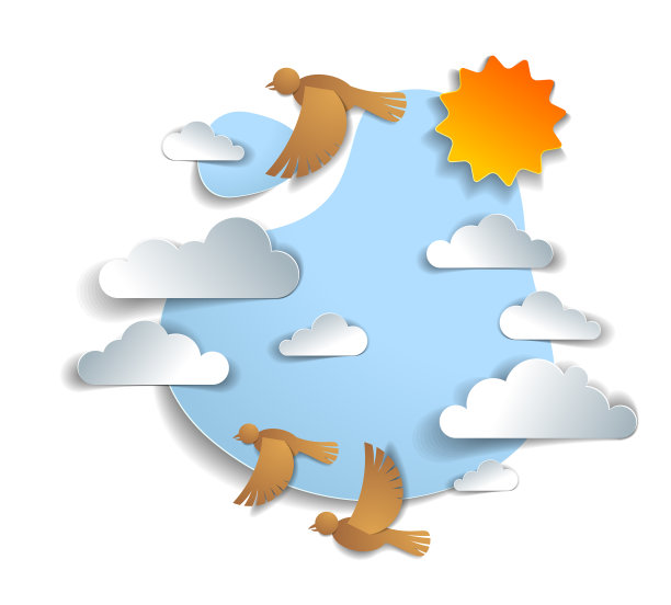 鸟群在美丽的云和阳光中飞翔图片下载