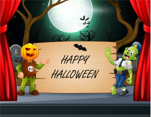 万圣节快乐，僵尸和南瓜面具图片下载