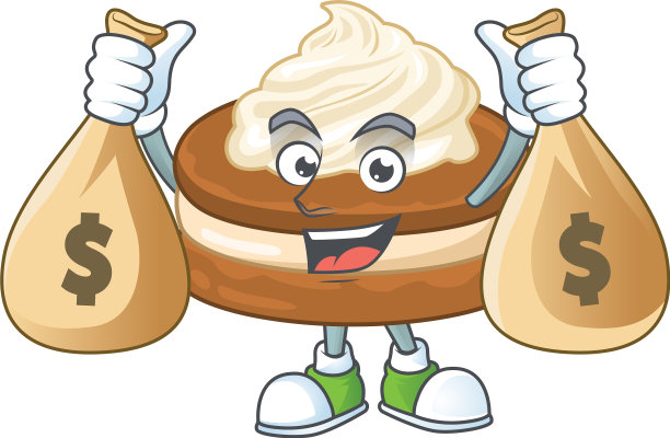 快乐富有的白色奶油alfajor带着钱袋图片下载
