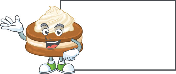 白色奶油alfajor与董事会卡通吉祥物图片下载