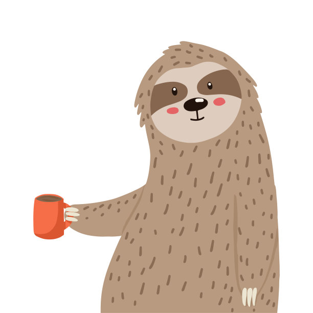 拿着一杯咖啡的懒鬼。插图儿童插图，明信片，网站。图片下载