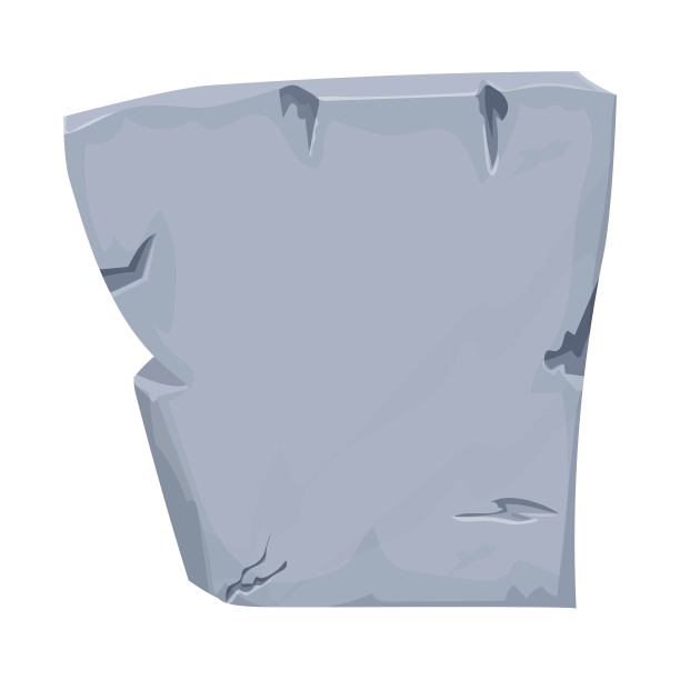石头，岩石在卡通风格详细与开裂的元素隔离在白色背景。Ui游戏资产，花岗岩石块装饰，菜单。空的旗帜。图片下载
