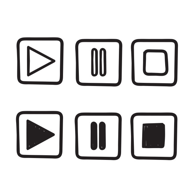 手绘涂鸦播放，暂停和停止按钮插图图标孤立图片下载