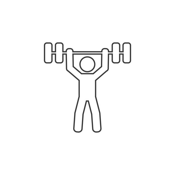 强壮的健美运动员举起重量级的杠铃在他的头上线图标，设计平面矢量插图图片下载