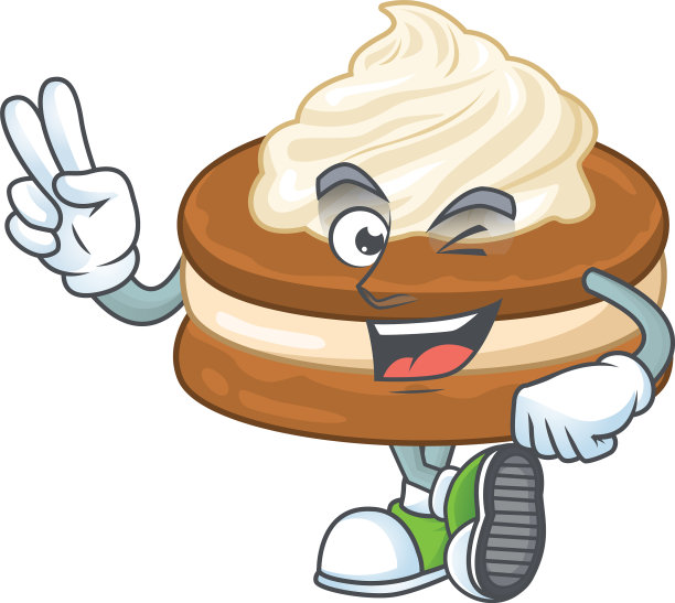 快乐的白色奶油alfajor显示他的两个手指图片下载