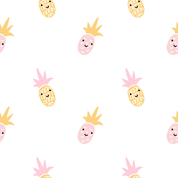 夏季粉彩凤梨无缝设计。床单和衣服的图案。北欧香蕉黄色和粉红色有趣的图案。可爱的婴儿风格的纺织面料卡通装饰品。图片下载