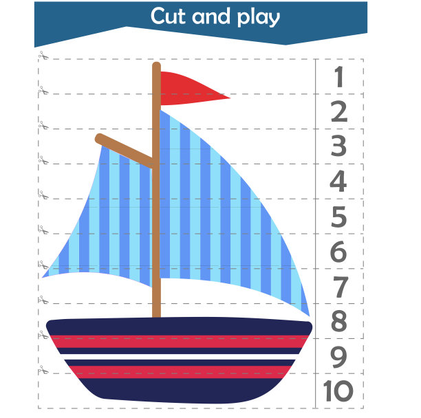 给孩子们的数学难题。我们切下来玩。我们数到10。船图片下载
