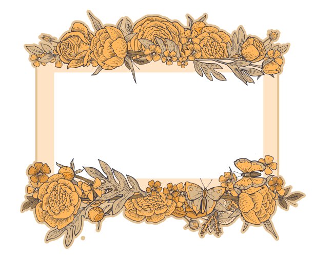 牡丹,玫瑰,花朵。圆的框架。背景说明。手绘轮廓。园林植物的开花抽象工厂图片。向量图片下载