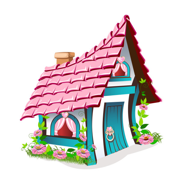 有着粉色屋顶的童话般的房子图片下载