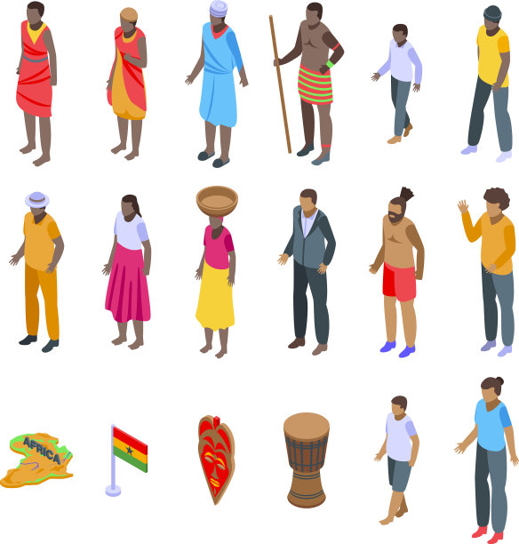 非洲人图标设置等距风格图片下载