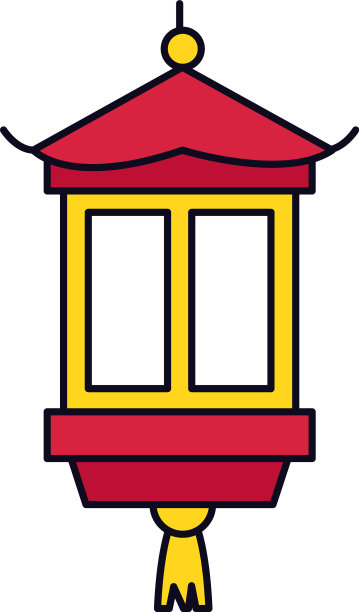 装饰东方灯的图标线条和填充风格图片下载