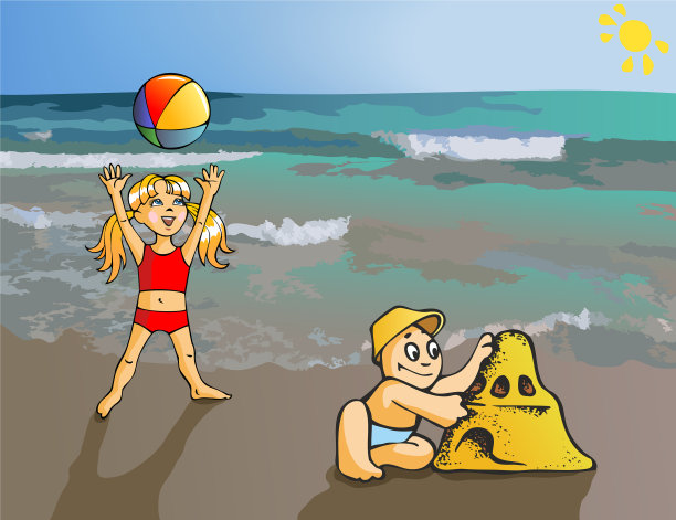 孩子们在海滩上图片下载