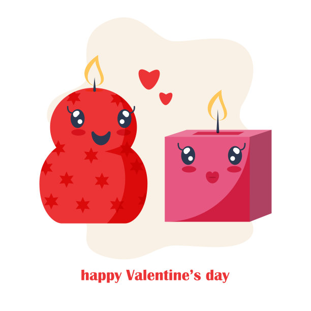 印有可爱蜡烛的圣瓦伦丁情人节贺卡。浪漫插图的卡片，海报，贴纸，图标，图案，剪贴簿，情人节"u2019日卡片。平的风格。情人节贴纸。图片下载