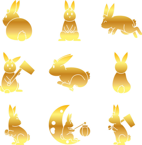 可爱的兔子和中秋图标设置梯度图片下载