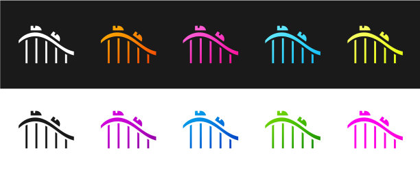 设置云霄飞车图标孤立在黑色和图片下载