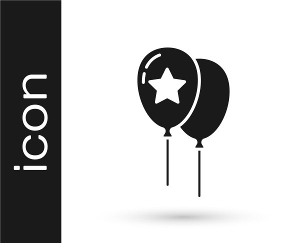 黑色气球与丝带图标孤立在白色图片下载