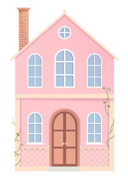 粉红色水彩卡通房子插图图片下载