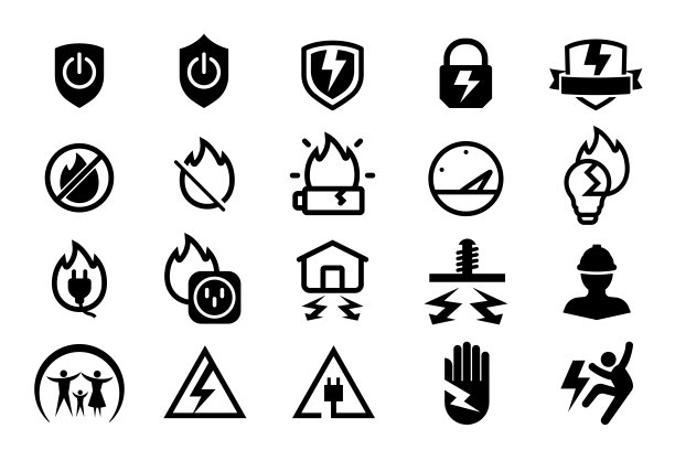 电器保护和家用电器问题的图标。图片下载