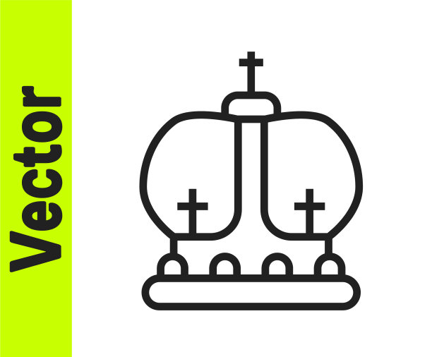 黑线英国皇冠图标孤立在白色图片下载