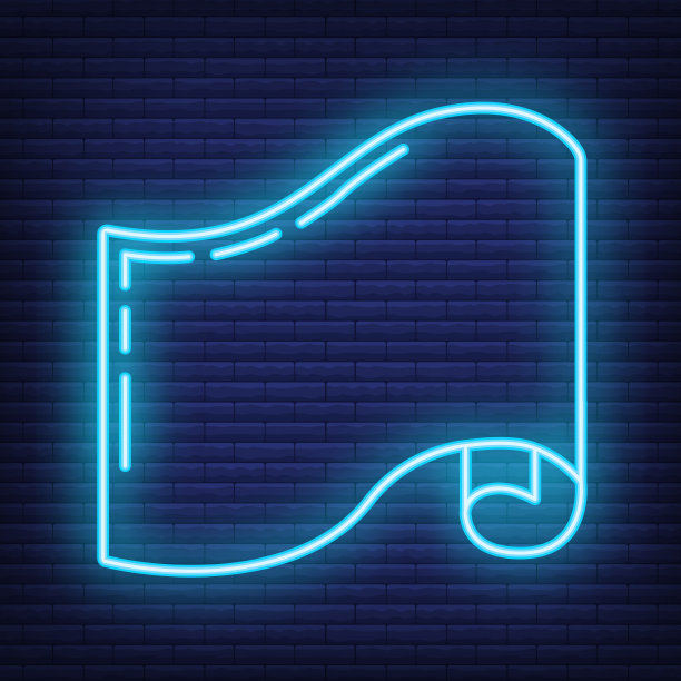 蓝图霓虹建筑建筑房屋图标，概念工程图纸平面线矢量图，孤立在黑色砖墙上。图片下载