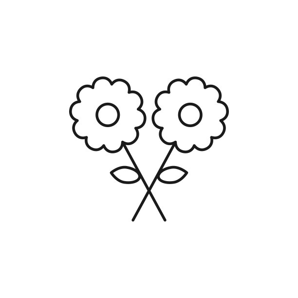 行花朵图标。两朵花的轮廓黑色符号。图片下载
