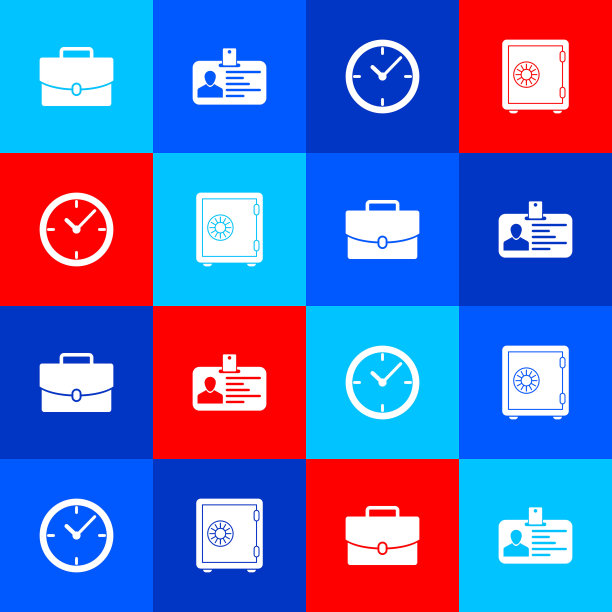 设置公文包，识别徽章，时钟和安全图标。向量图片下载