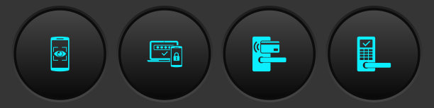 设有移动扫描和眼部扫描，两步认证，带无线和图标的数字门锁。向量图片下载