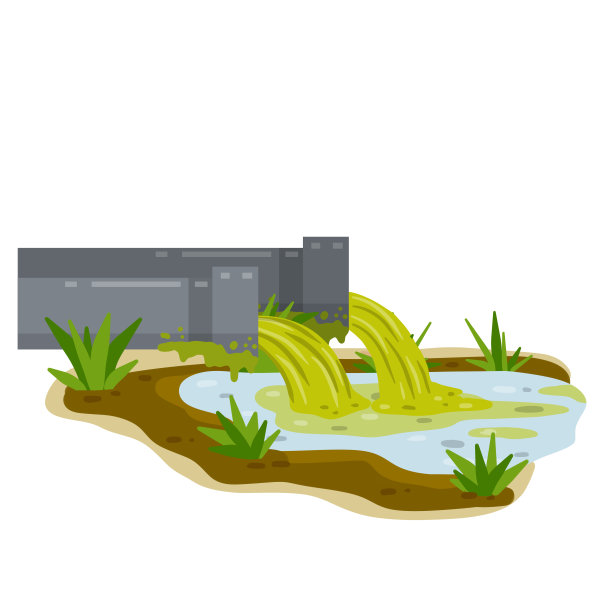 从管道中排出的工业废水。污染自然和生态。化学废物。卡通平面插图。现代的问题。绿色的溪流在河里图片下载