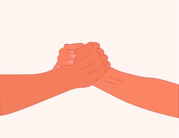 握手。两只手的姿势。牵着别人的手帮助别人。互相帮助。两个朋友见面。伙伴关系，支持，友谊，协议，爱人，朋友的手，手牵手平面设计矢量插图孤立在白色的背景图片下载
