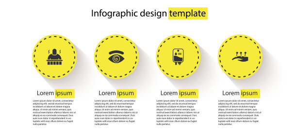 设置桑拿和水疗程序，催眠，静脉袋和针灸治疗。业务信息模板。向量图片下载