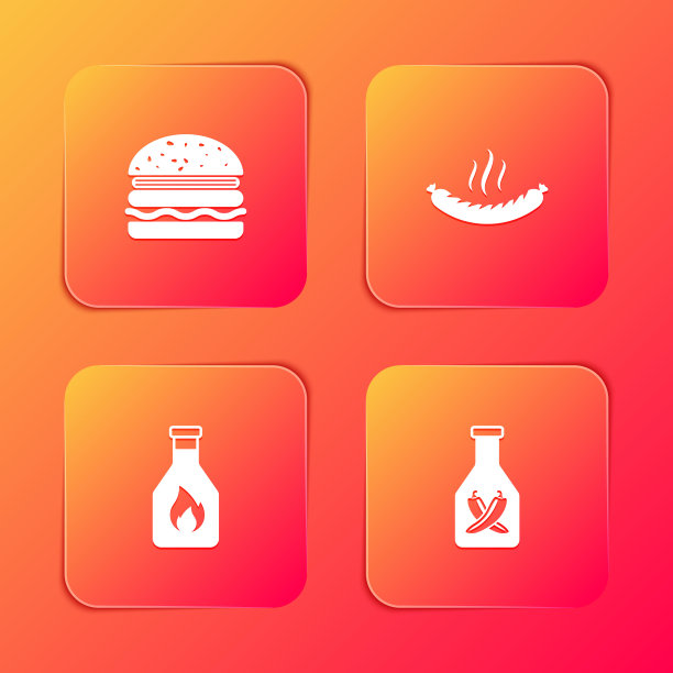 设置汉堡，香肠，番茄酱瓶和图标。向量图片下载