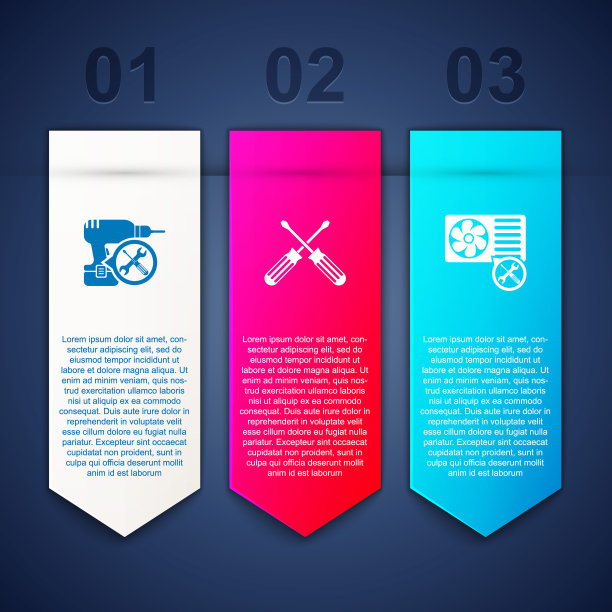 设置钻机服务，十字螺丝刀和空调。业务信息模板。向量图片下载