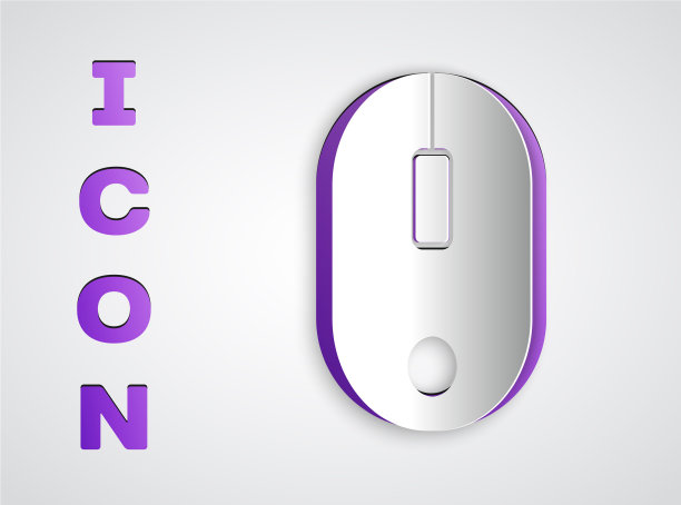 剪纸电脑鼠标图标孤立在灰色图片下载