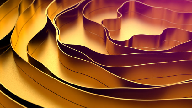 金波背景。金色表面上的金色条纹。有机黄金质地。三维演示图片下载