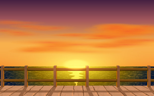 日落时海滩上的风景木桥图片下载