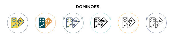 多米诺图标在填充细线和轮廓线图片下载