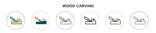 木雕图标中填充了细线和轮廓线图片下载